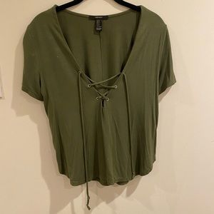 Green lace up tee